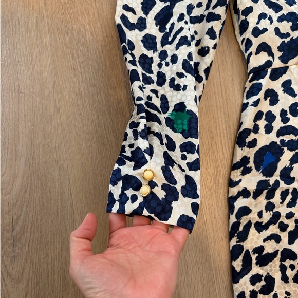 Vintage Cream and Navy Colorful Leopard Print Dress Size Small - Picture 6 of 10